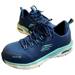 Skechers Alloy Toe Work Sneaker Women's 6 Blue Teal Arch Fit Slip Resistant